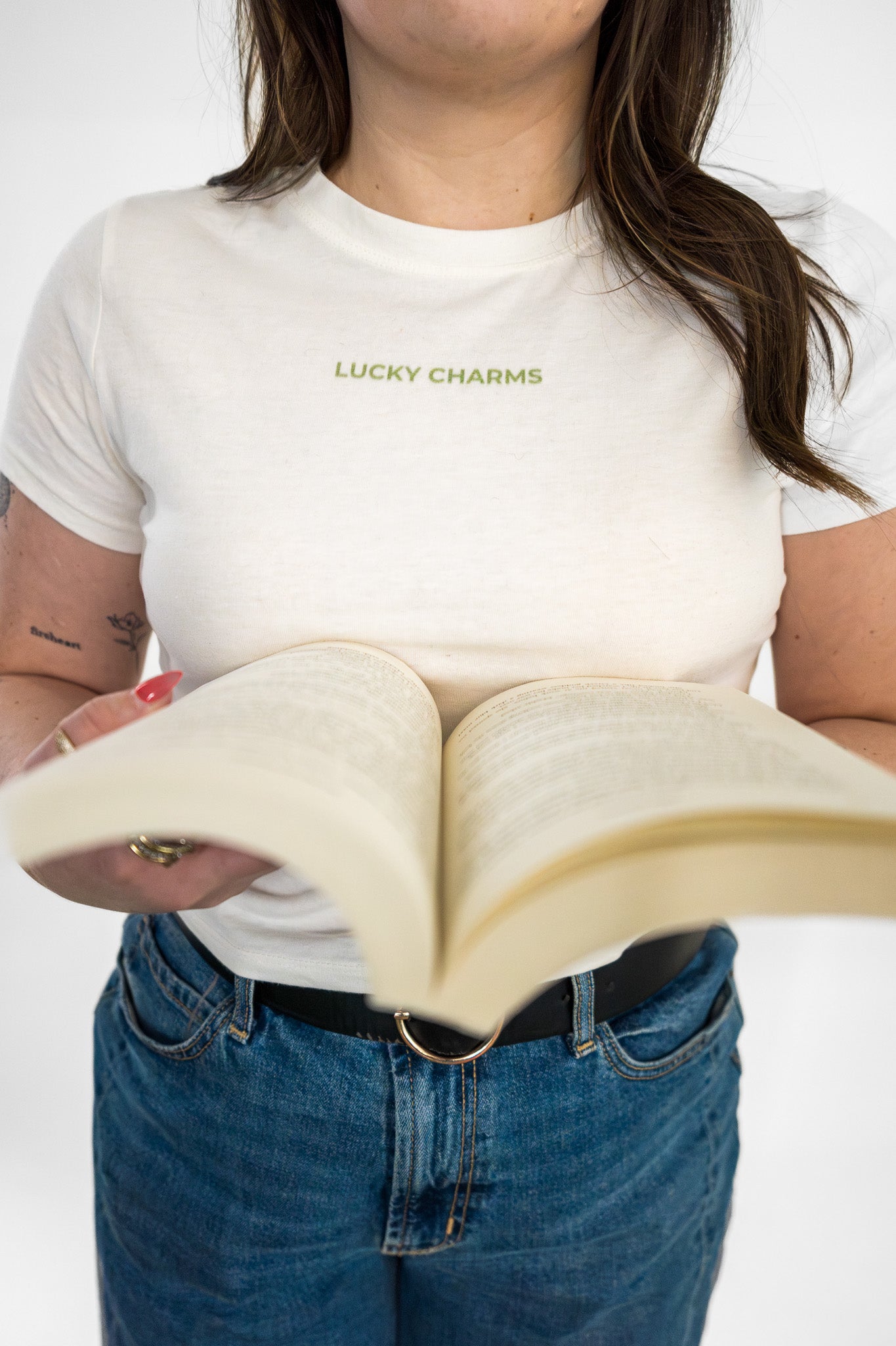 Lucky Charms Baby Tee (book boyfriends) - White